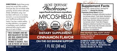Myco Shield Spray Cinnamon Flavor label