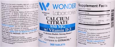 Calcium Citrate 950 mg label