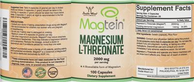 Magnesium L-Threonate 2000 mg label