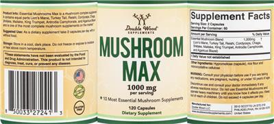 Mushroom Max 1000 mg label