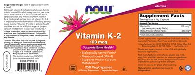Vitamin K-2 100 mcg label