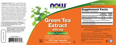 Green Tea Extract 400 mg label