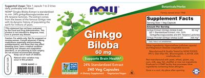 Ginkgo Biloba 60 mg label