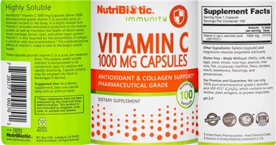 Vitamin C 1000 mg Capsules label