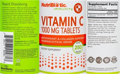 Vitamin C 1000 mg Tablets label