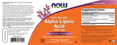 Extra Strength Alpha Lipoic Acid 600 mg label