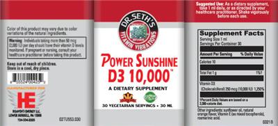 Power Sunshine D3 10,000 label