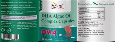 DHA Algae Oil Complex Capsules label