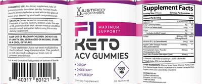 F1 Keto ACV Gummies label