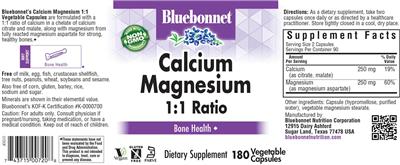 Calcium Magnesium 1:1 Ratio label