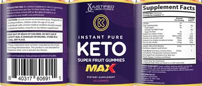 Instant Pure Keto Super Fruit Gummies Max label