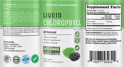 Liquid Chlorophyll 6000 mg label