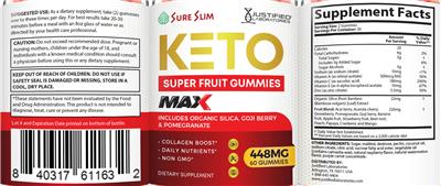 Sure Slim Keto Super Fruit Gummies Max label