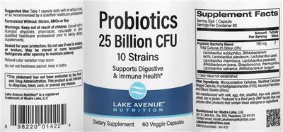 Probiotics 25 Billion CFU label