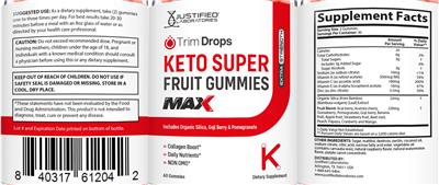 Trim Drops Keto Super Fruit Gummies Max label
