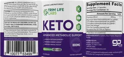 Trim Life Labs Keto label