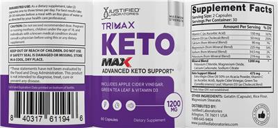 Trimax Keto Max label
