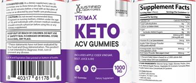 Trimax Keto ACV Gummies label