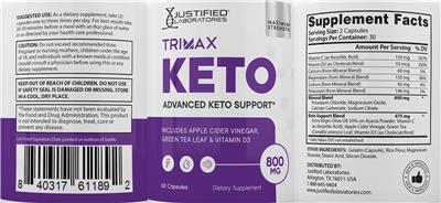 Trimax Keto label