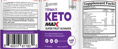 Trimax Keto Max Super Fruit Gummies label