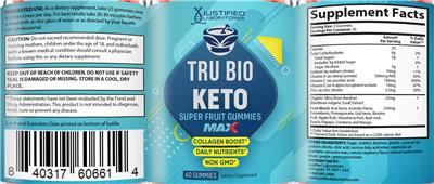 Tru Bio Keto Super Fruit Gummies Max label