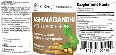 Ashwagandha with Black Pepper 1500 mg label