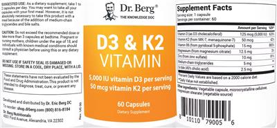 D3 5,000 IU & K2 50 mcg Vitamin label