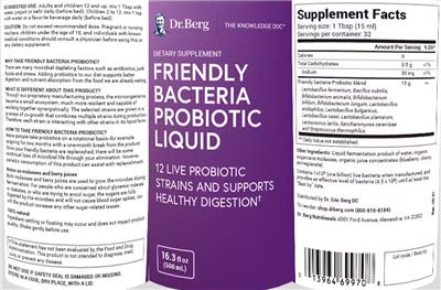 Friendly Bacteria Probiotic Liquid label