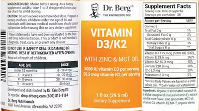 Vitamin D3 5000 IU/K2 50.3 mcg label