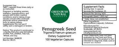 Fenugreek Seed label