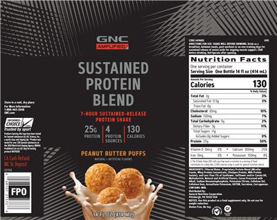 Sustained Protein Blend Peanut Butter Puffs label