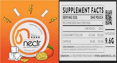 Nectr Nootropic Pouches Iced Mango label