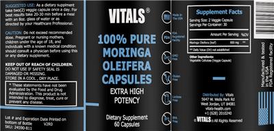 100% Pure Moringa Oleifera label