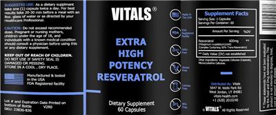 Extra High Potency Resveratrol label