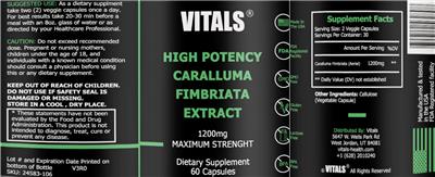 High Potency Caralluma Fimbriata Extract 1200 mg label