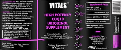 High Potency CoQ10 Ubiquinol Supplement label