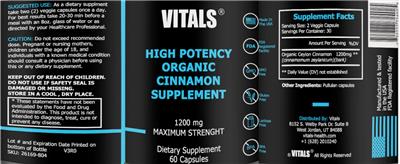 High Potency Organic Cinnamon Supplement 1200 mg label
