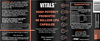 High Potency Probiotic 40 Billion CFU Capsules label