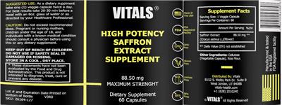 High Potency Saffron Extract Supplement 88.5 mg label