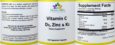 Vitamin C, D3, Zinc & K2 label