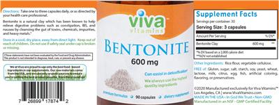 Bentonite 600 mg label