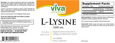 L-Lysine 1000 mg label