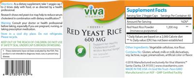 Red Yeast Rice 600 mg label
