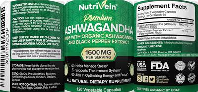 Premium Ashwagandha 1600 mg label