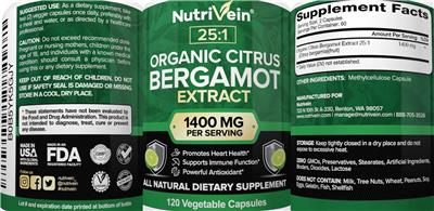 Organic Citrus Bergamot Extract 1400 mg label