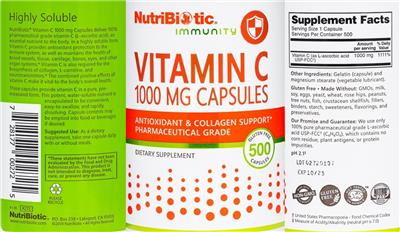 Vitamin C 1000 mg Capsules label