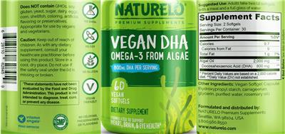Vegan DHA 800 mg label