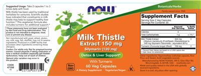 Milk Thistle Extract 150 mg label