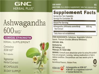 Ashwagandha 600 mg label