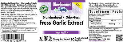 Standardized Odor-Less Fresh Garlic Extract label
